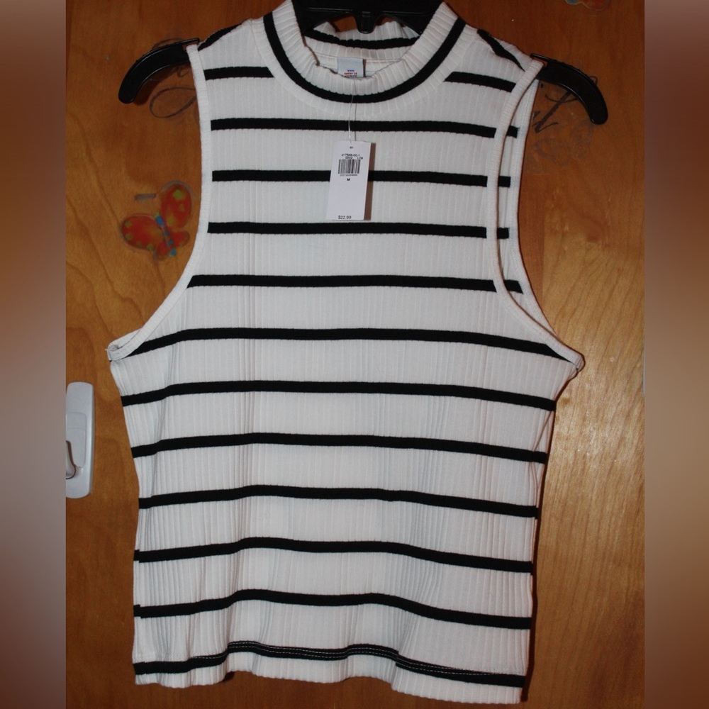 NEW Black-and-White Striped Tank Top with Turtleneck Neckline (ribbed)